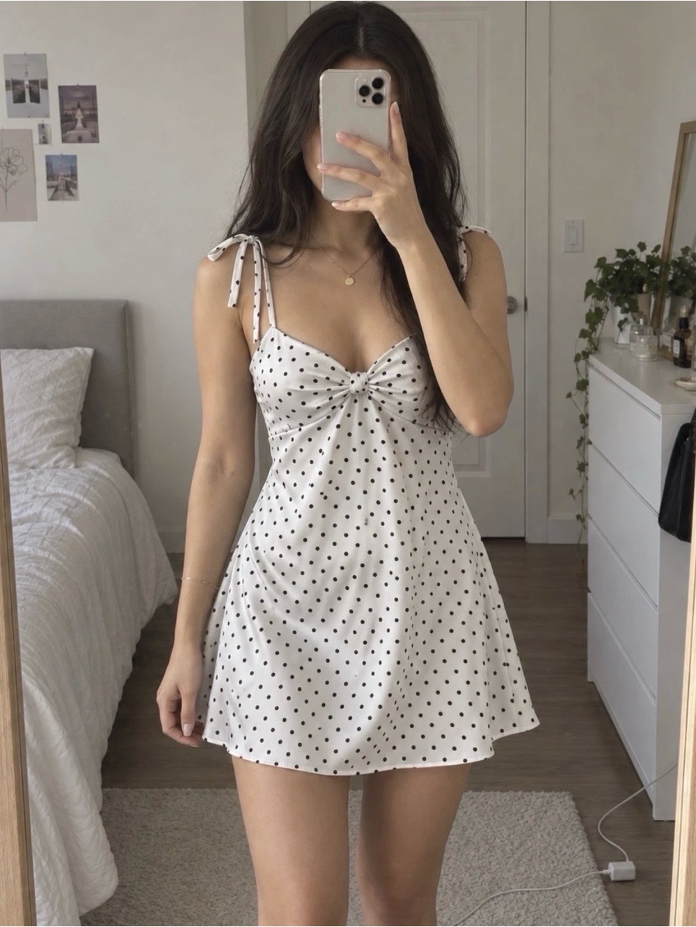 No Boundaries White Polka Dot Tie-Shoulder Mini Dress